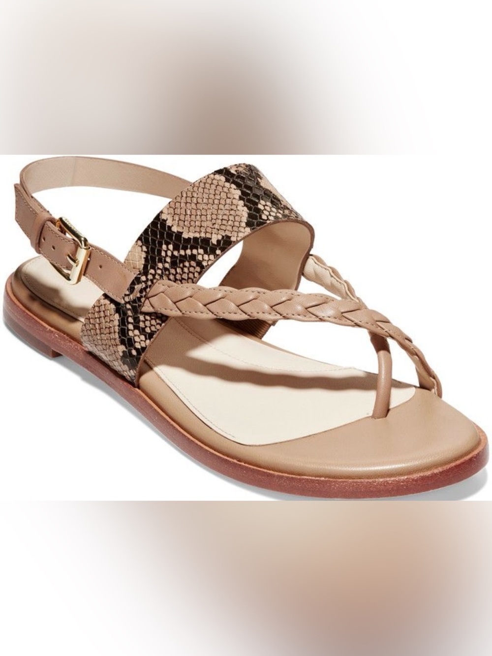 Cole Haan Anica Snakeskin Leather Braided & Snake-Print Strap Sandals size 6.5